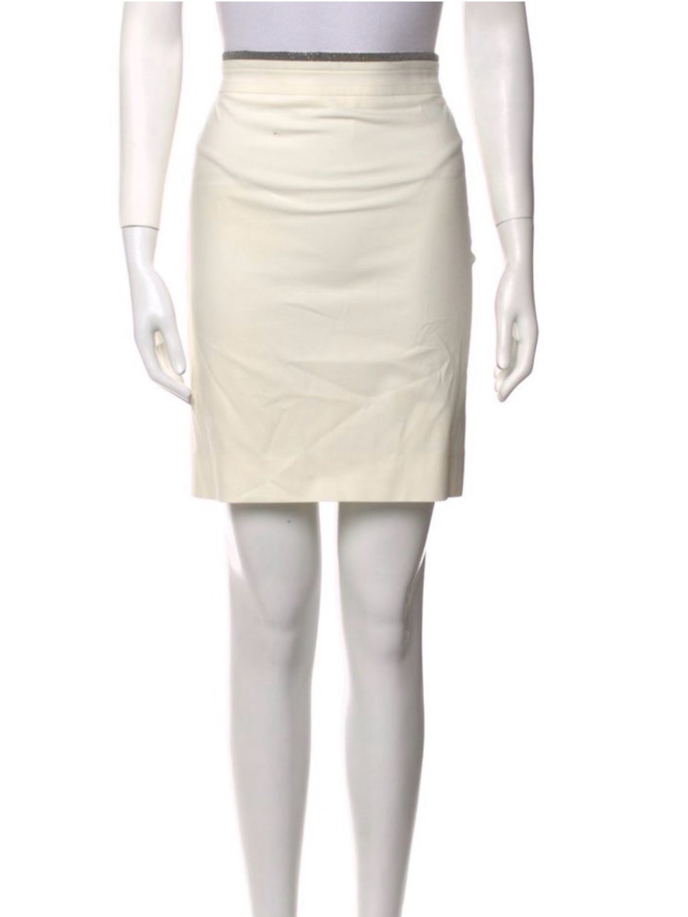 Brunello Cucinelli Beaded Accents Cream Tailored Women's mini skirt